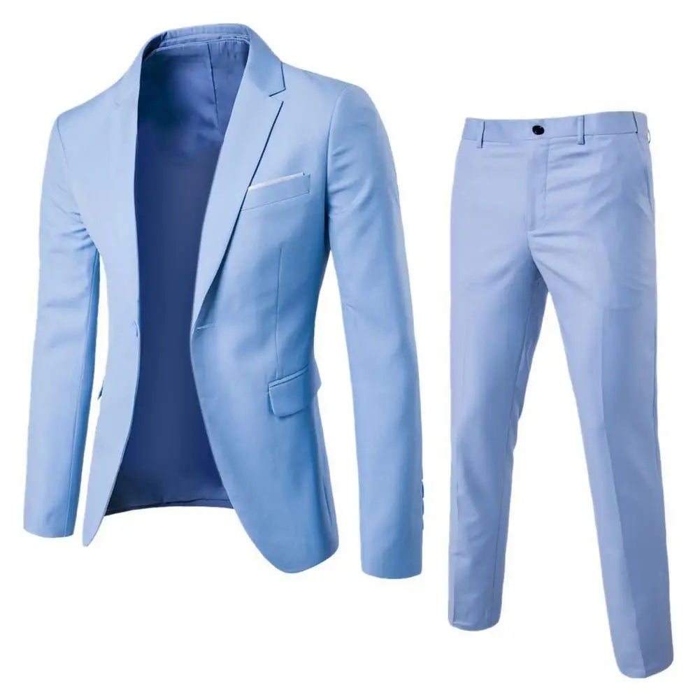 Formal Suit 2 Pieces Blazer Pants Korean Style Solid Color Single-breasted Spring Autumn Buttons Formal Suit Wedding Groom Suit