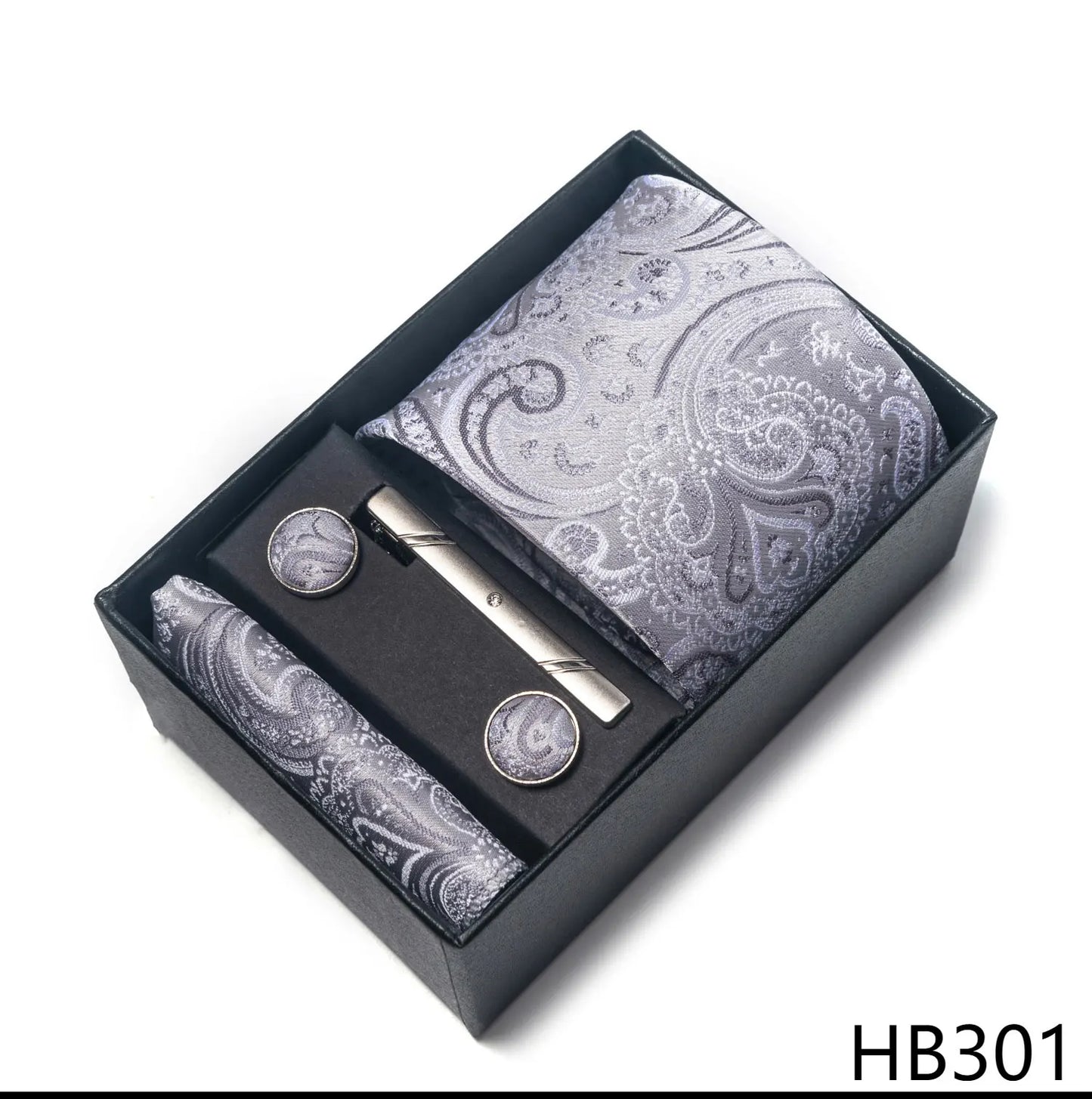 Luxury Brand 8 cm Tie Handkerchief Cufflink Clip Set For Men Wedding Gravata Suit Accessories Holiday Gift Box