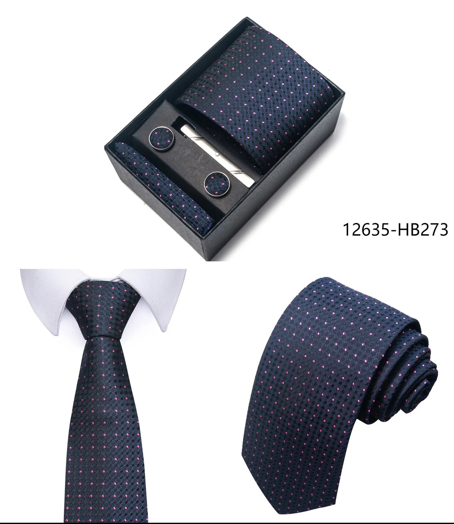 Luxury Brand 8 cm Tie Handkerchief Cufflink Clip Set For Men Wedding Gravata Suit Accessories Holiday Gift Box
