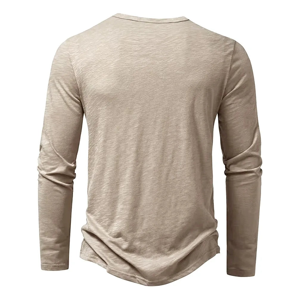Autumn New Men's Cotton Button Long Sleeve Henley Neck T-Shirt Casual Solid Color Breathable Versatile Fashion Slim T-Shirts