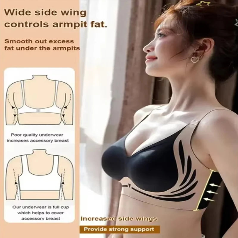 Super Gather Wireless Push-up Bra Women Gathered Up Soft Support Adjustable Underwear Anti-sagging Seamless Lift-up Bra