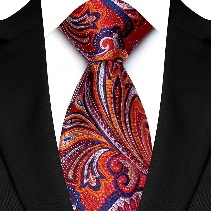 Luxury 8CM Mens Necktie Red Color Solid Stripes Paisley Ties For Man Groom Jacquard Woven Neck Tie For Business Wedding Party