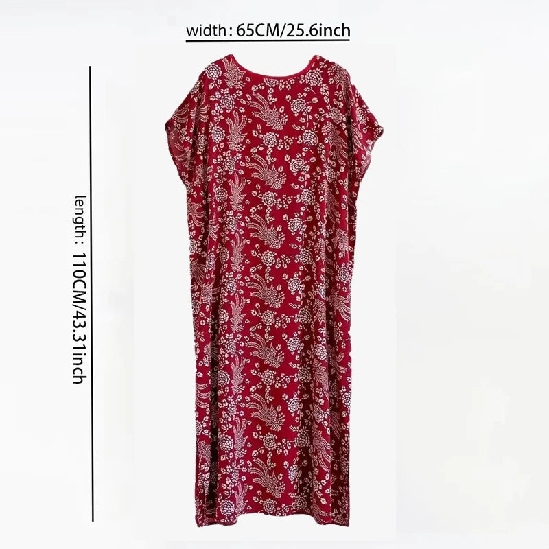 New Spring and Summer Dresses For Women Elegant Printed Silk Muslim Lady Kaftan Beach Sun Protection Seaside Holiday Dress