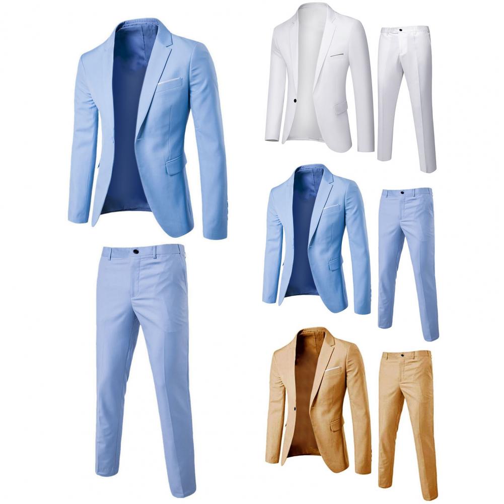 Formal Suit 2 Pieces Blazer Pants Korean Style Solid Color Single-breasted Spring Autumn Buttons Formal Suit Wedding Groom Suit