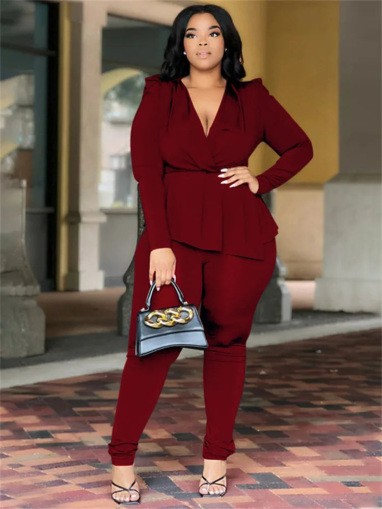 Wmstar Plus Size Two Piece Set Women Clothing Pants Sets Top Leggings Matching Office Lady Fall Clothes