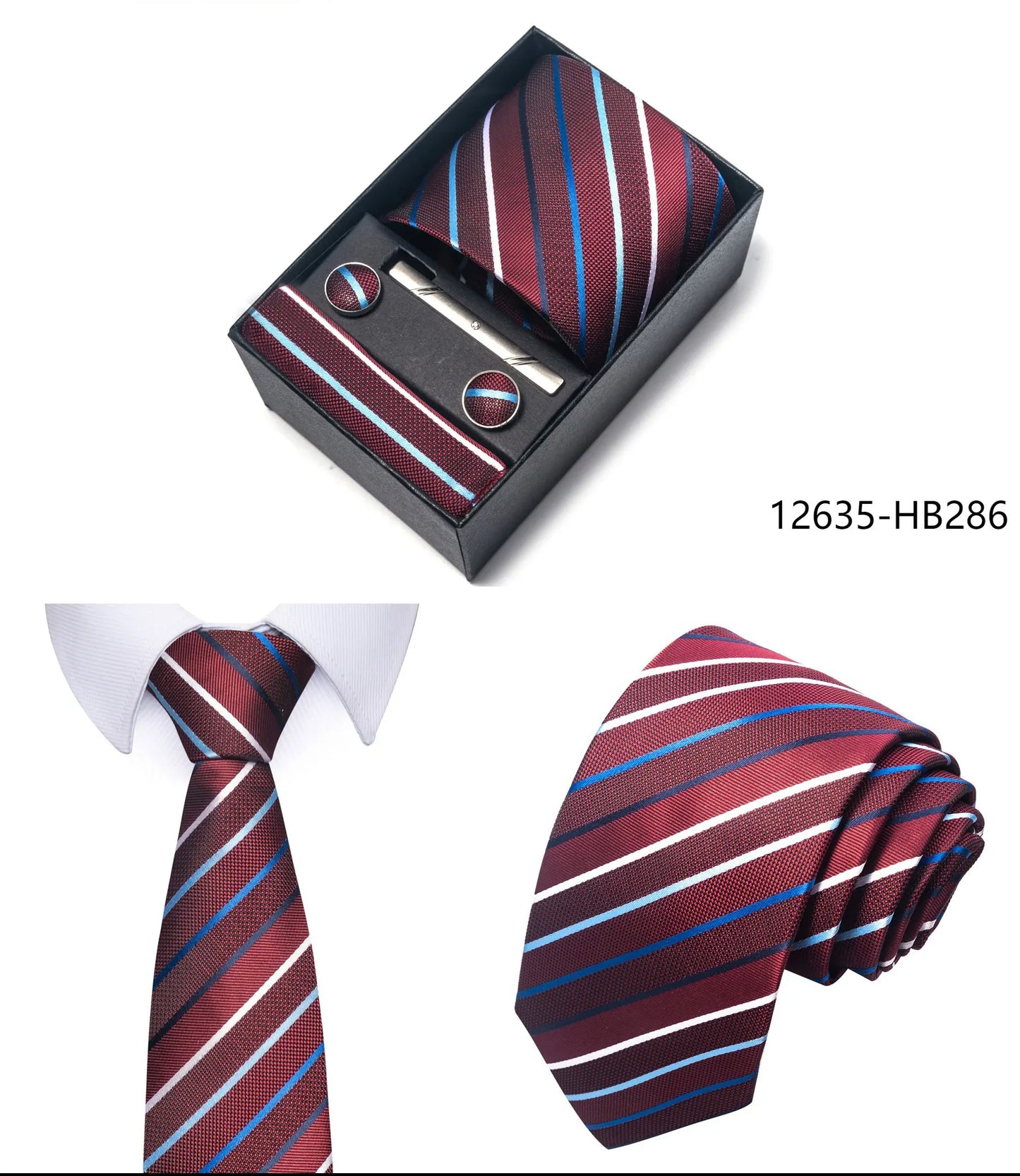 Luxury Brand 8 cm Tie Handkerchief Cufflink Clip Set For Men Wedding Gravata Suit Accessories Holiday Gift Box