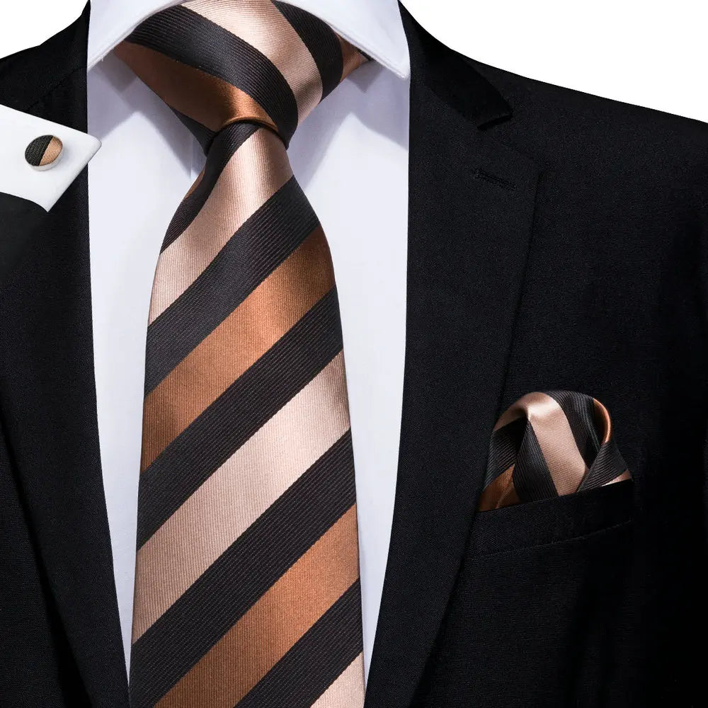 Hi-Tie Paisley Brown Tie For Men Elegant Mens Necktie Pocket Square Cufflink Groom Wedding Accessory Wholesale New Designer