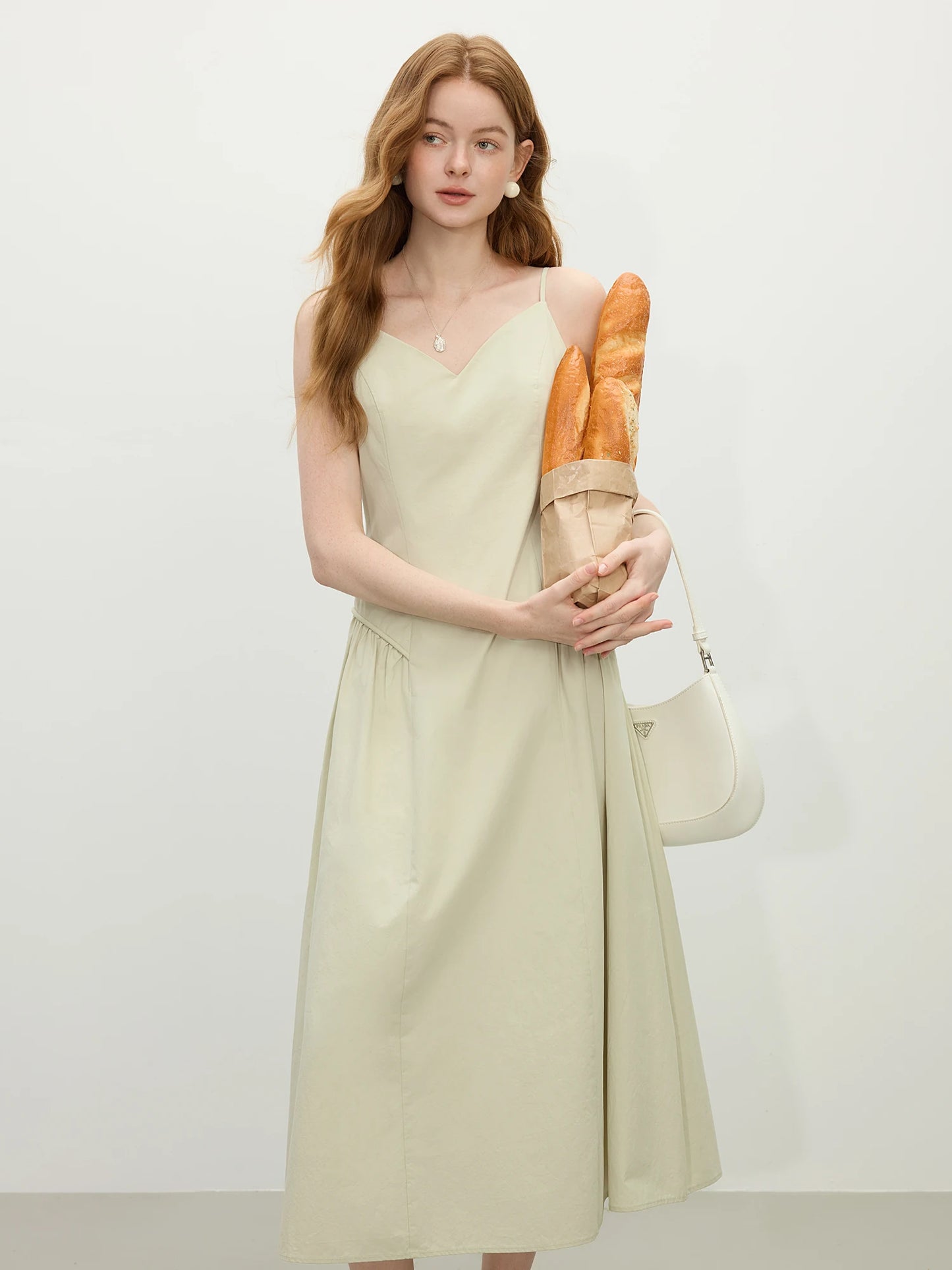 FSLE【4 Colors】Women Spring Strappy Dress 100% Cotton Temperament Simple A-LINE Dresses 2025 Spring White Dress 25FS11073
