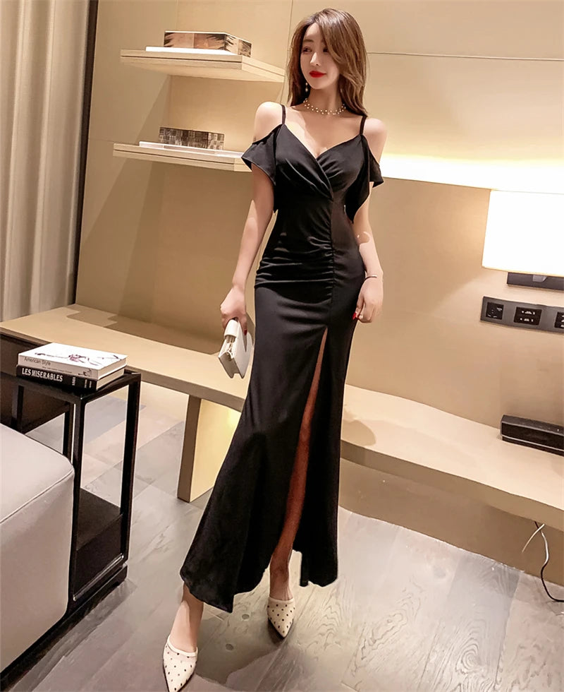 Spring Women Red Evening Party Dresses Short Sleeve V Neck Fit And Flare Long Maxi Summer Dress Lady Prom Gown Robe Longue Femme