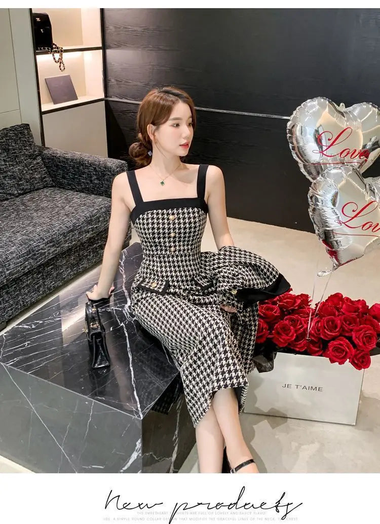 Spring Autumn New Dress Set Women Turn-down Collar Long Sleeve Button Patchwork Cardigan Elegant Slim All-match Slip Dresses