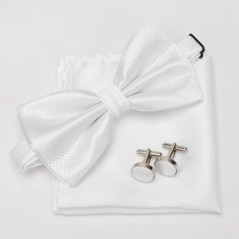 Multicolor Bowtie Pocket Square Cufflinks Sets Classic Solid Color Bowtie Wedding Party Formal Gift Plaids Adjust Neck Bow Tie