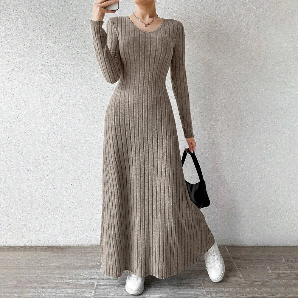 Mia Muse Women's Dresses All Season Office Lady Ventilate Solid Color Waist In Design Long Sleeve MIDI Lettuce Trim Suitable f