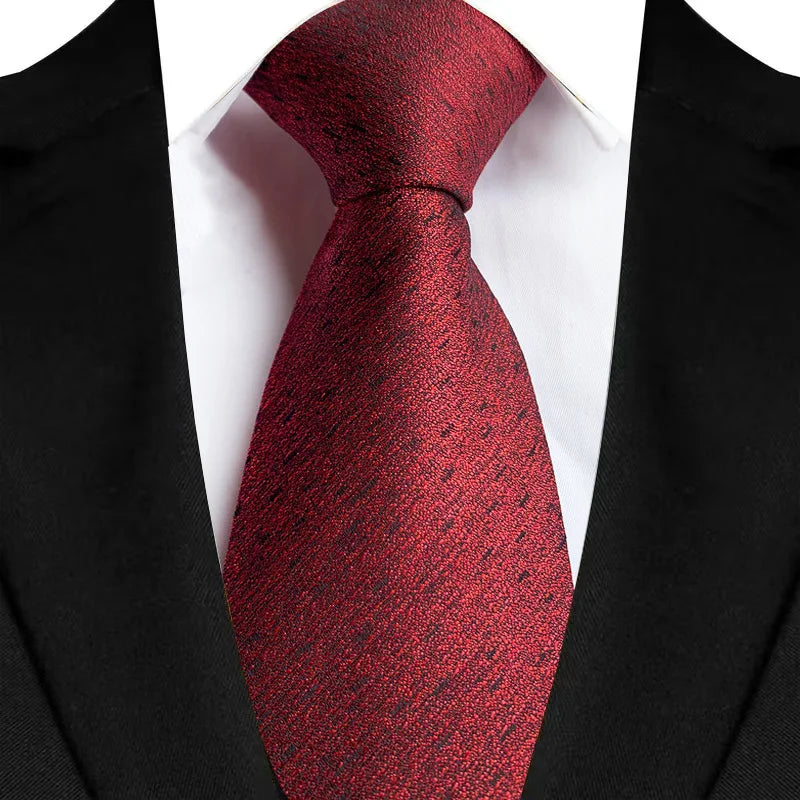 Luxury 8CM Mens Necktie Red Color Solid Stripes Paisley Ties For Man Groom Jacquard Woven Neck Tie For Business Wedding Party