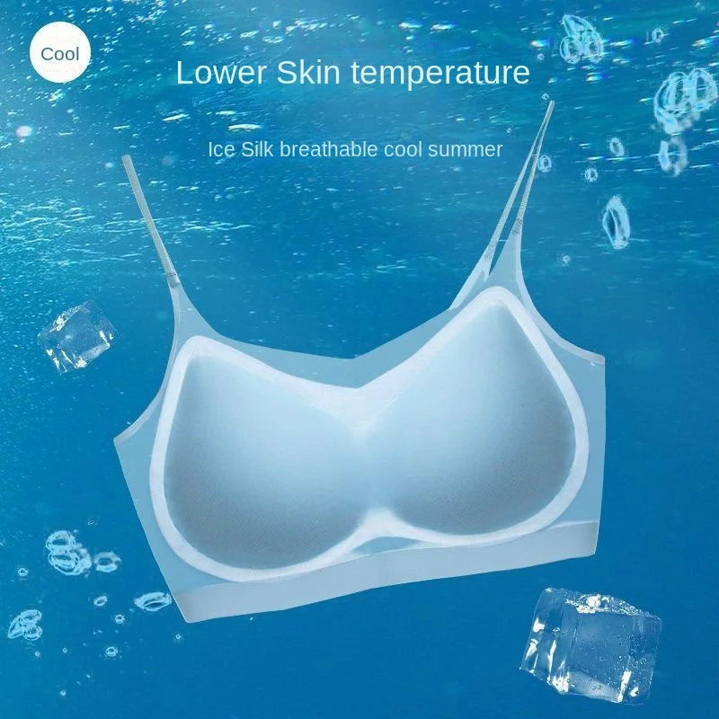 Ultra-thin breathable ice silk bra Women's underwear seamless halter vest U-shaped back pull together