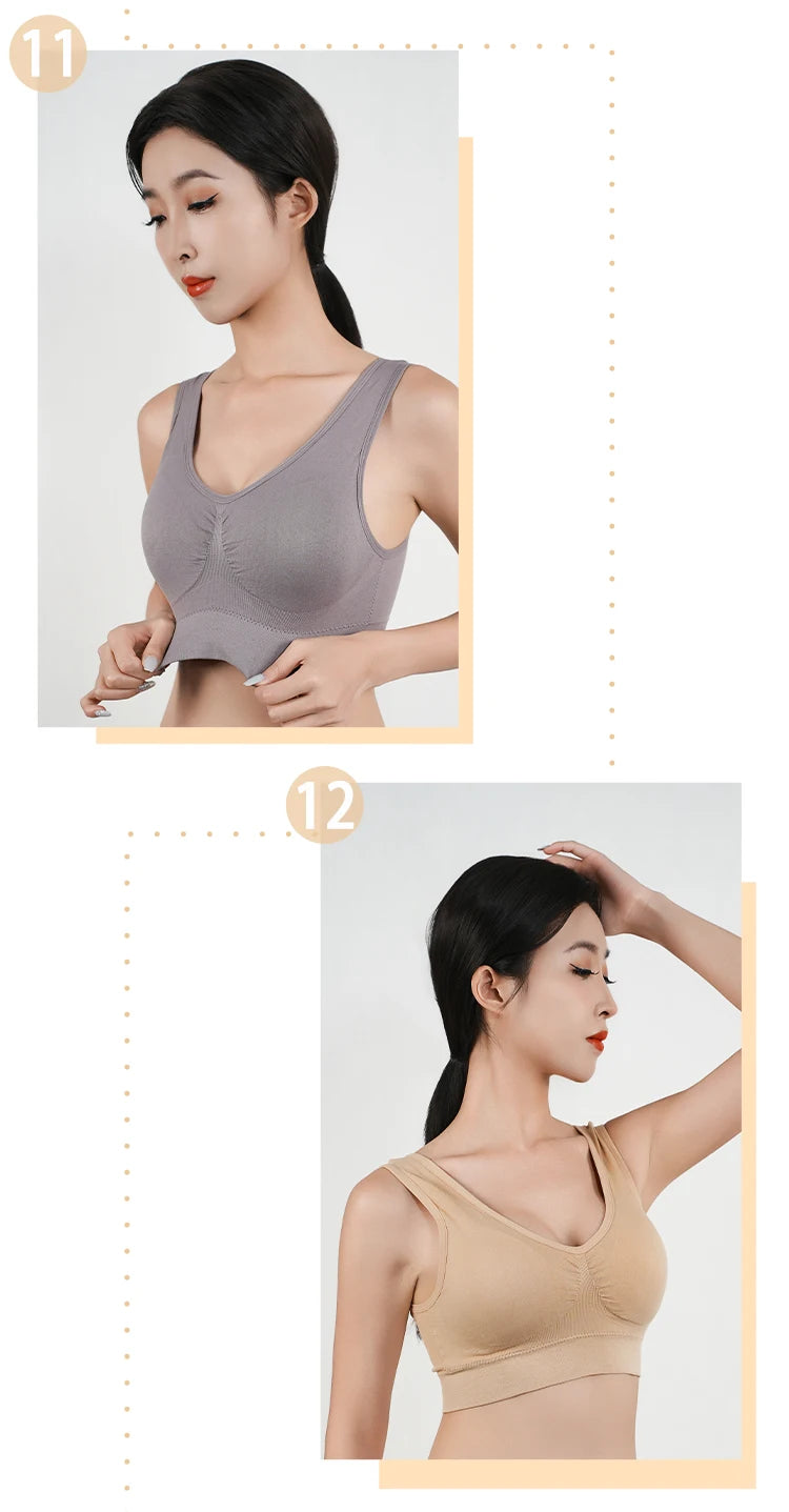Women Large Seamless Bras Push Up Sports Top Female Breathable Brassiere Unwired Active Padded Bra Crop Top Gym Runing Yoga Vest