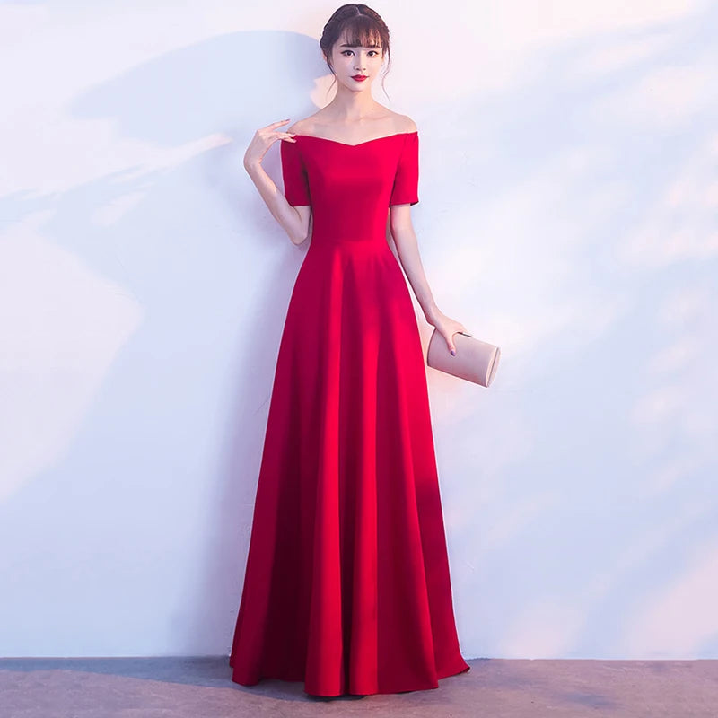 Spring Women Red Evening Party Dresses Short Sleeve V Neck Fit And Flare Long Maxi Summer Dress Lady Prom Gown Robe Longue Femme