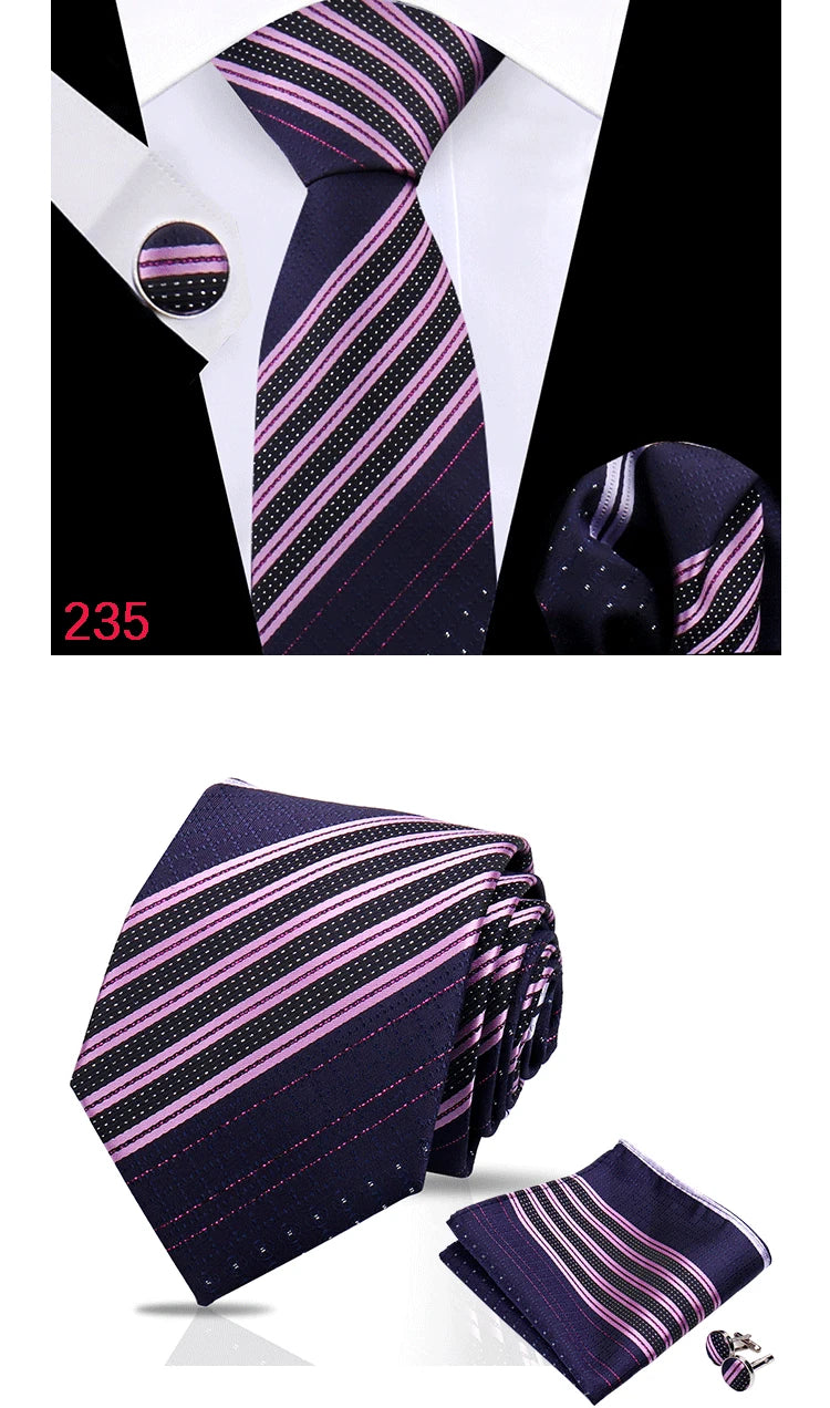 Luxury Plaid Tie For Mens Necktie Handkerchief Pocket Square Cufflinks Set Jacquard Woven Ties Wedding Business Accessories