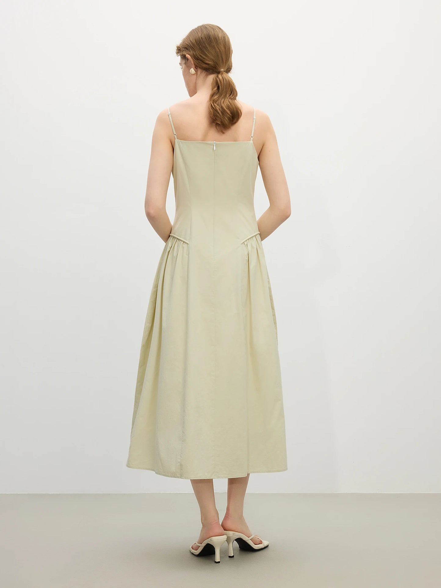 FSLE【4 Colors】Women Spring Strappy Dress 100% Cotton Temperament Simple A-LINE Dresses 2025 Spring White Dress 25FS11073