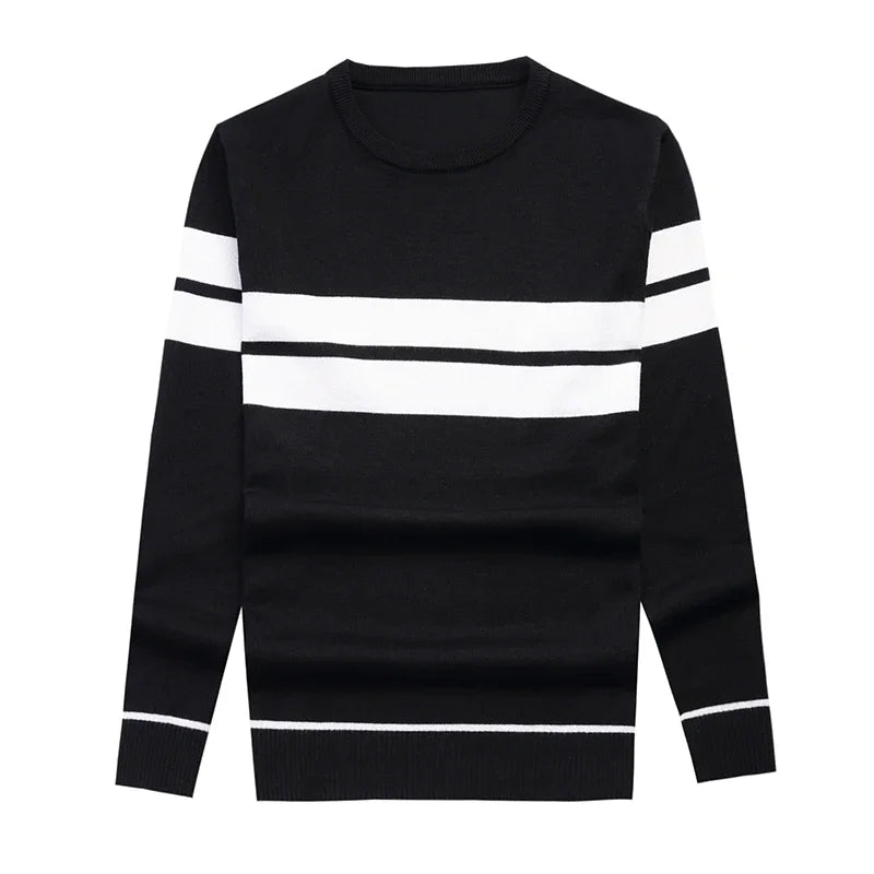 New Men's Casual Long Sleeved Striped Round Neck Knitted Sweater Comfortable Fashionable Breathable and Versatile Top