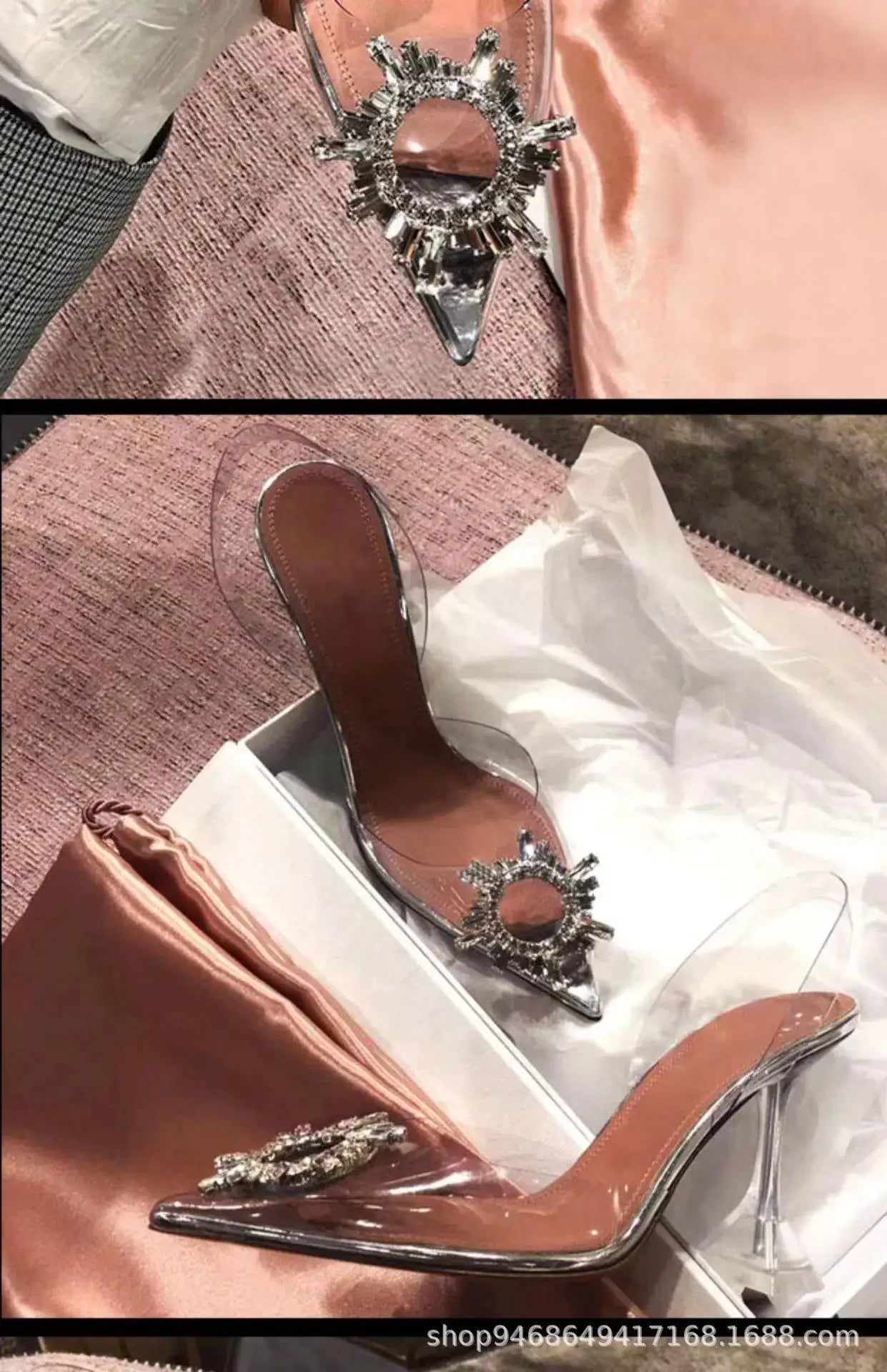 2024 Women Pumps Luxury Crystal Slingback High Heels Ladies Summer Shoes Pumps Woman Heeled Party Wedding Shoes Plus Size