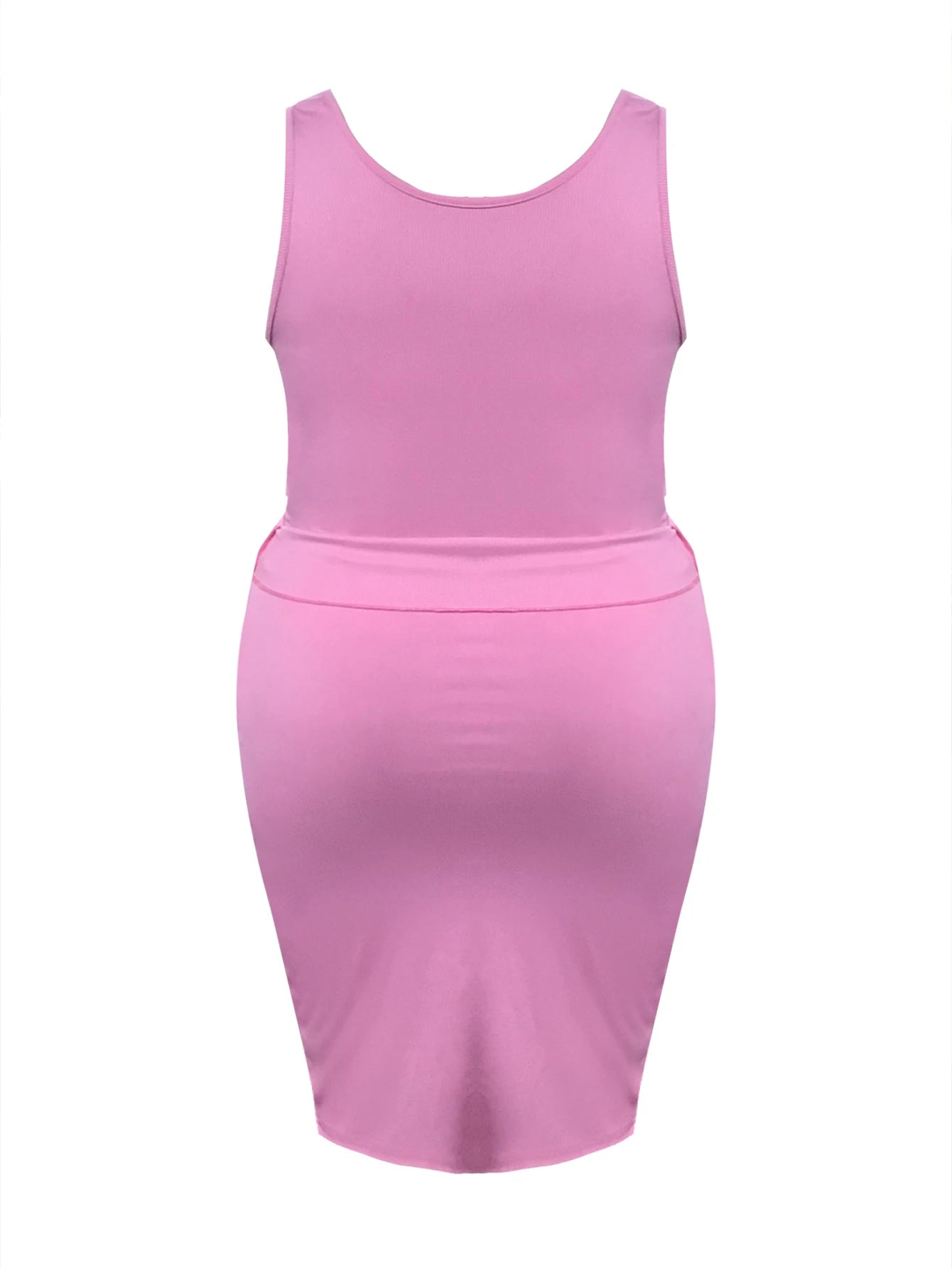 LW Plus Size Cami Button Design Skirt Set Sleeveless Round Neck Tank Top Slit Wrapped Skirt Summer Causal Solid Suit Outfit