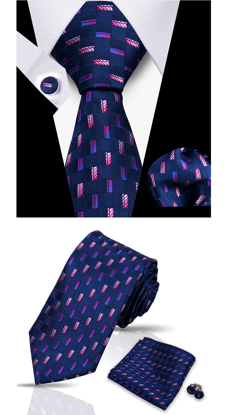 Tie For Men Classic Plaid Handkerchiefs Red Necktie Cufflinks For Men Blouse Business Wedding Accessories Women Collar Man Gift
