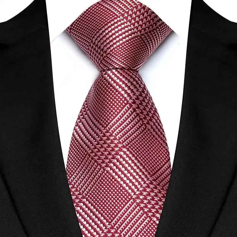 Luxury 8CM Mens Necktie Red Color Solid Stripes Paisley Ties For Man Groom Jacquard Woven Neck Tie For Business Wedding Party