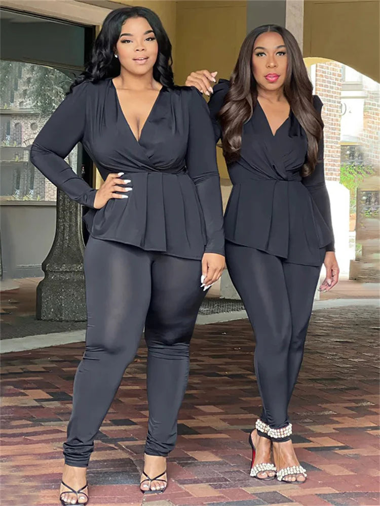 Wmstar Plus Size Two Piece Set Women Clothing Pants Sets Top Leggings Matching Office Lady Fall Clothes