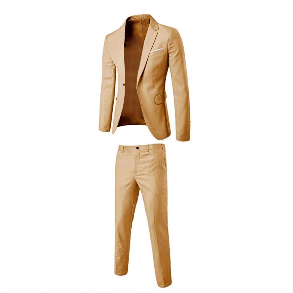 Formal Suit 2 Pieces Blazer Pants Korean Style Solid Color Single-breasted Spring Autumn Buttons Formal Suit Wedding Groom Suit
