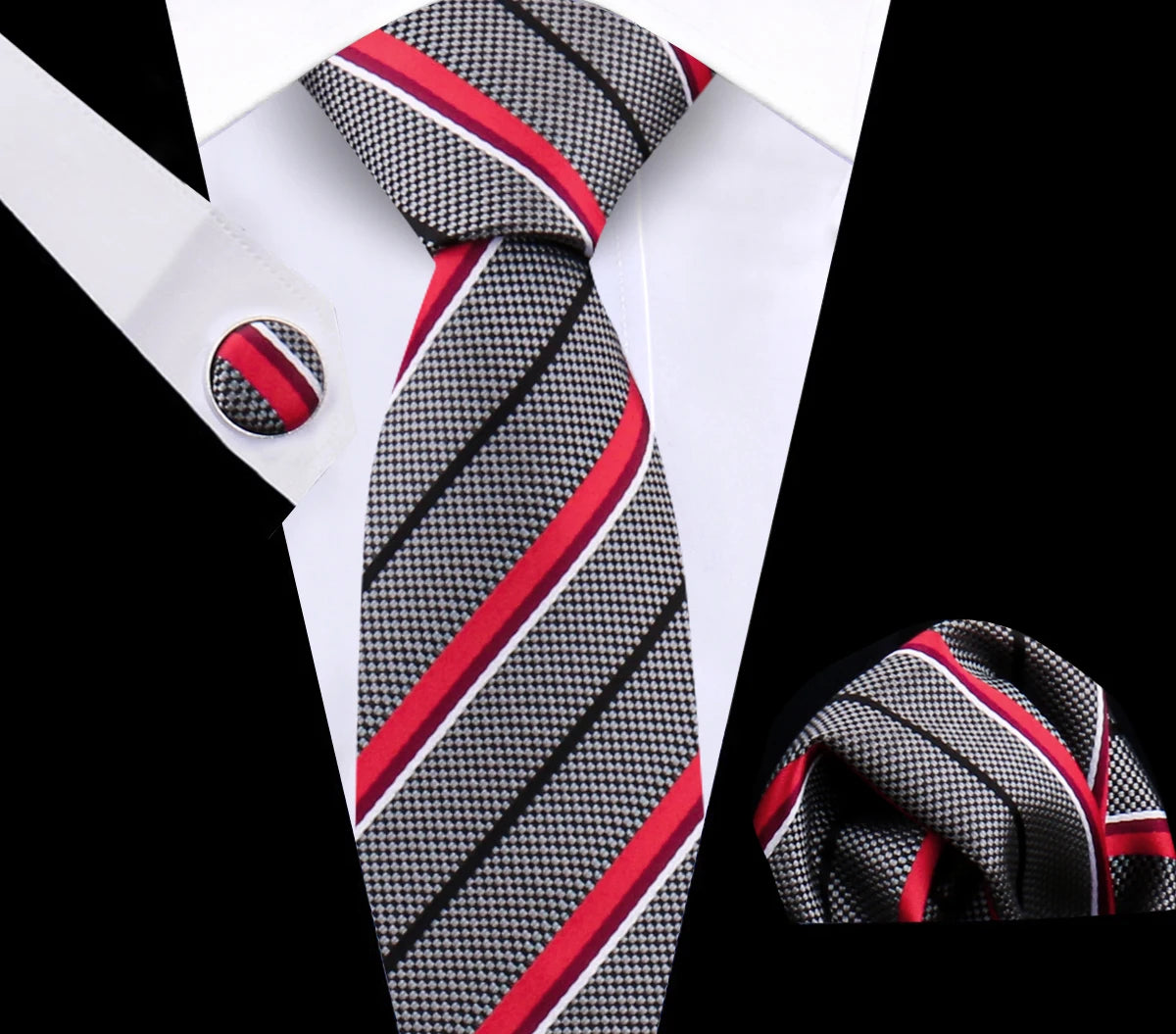 Luxury Plaid Tie For Mens Necktie Handkerchief Pocket Square Cufflinks Set Jacquard Woven Ties Wedding Business Accessories