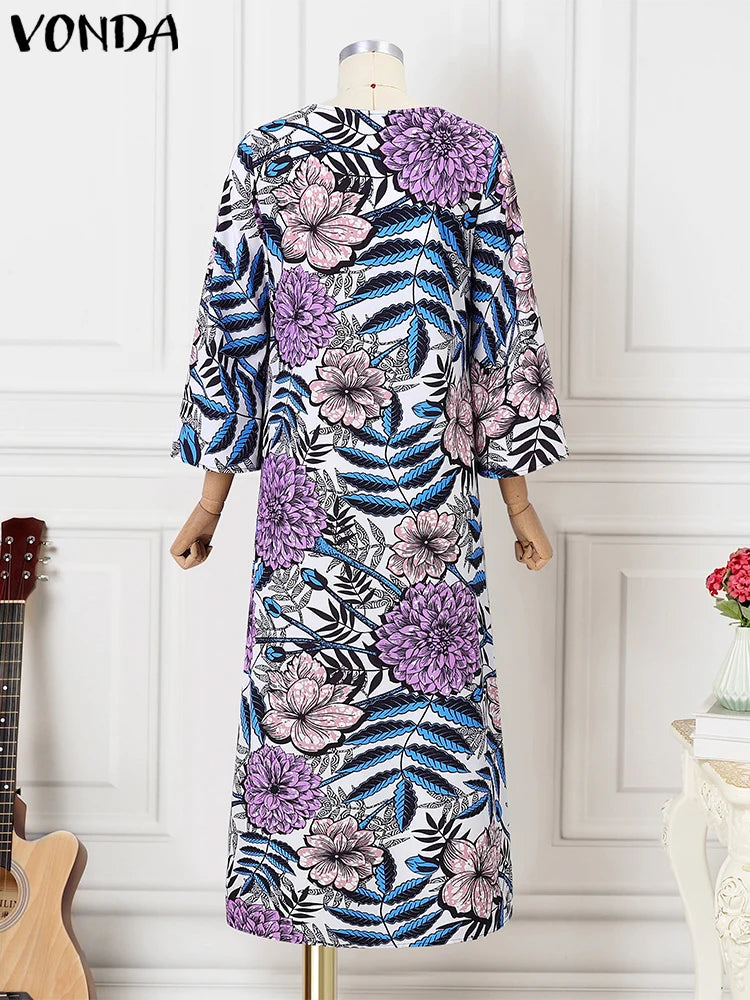 VONDA Bohemian Maxi Dress 2024 Elegant Floral Print Sundress Women Long Sleeve Casual Vestidos Holiday Casual Robe Oversized
