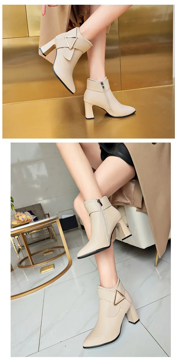 Women's Sexy Heels 2024 Autumn Winter Platform Buckle Pointed Ankle Boots Fashion High Quality Designer Women's Boot Botas Mujer