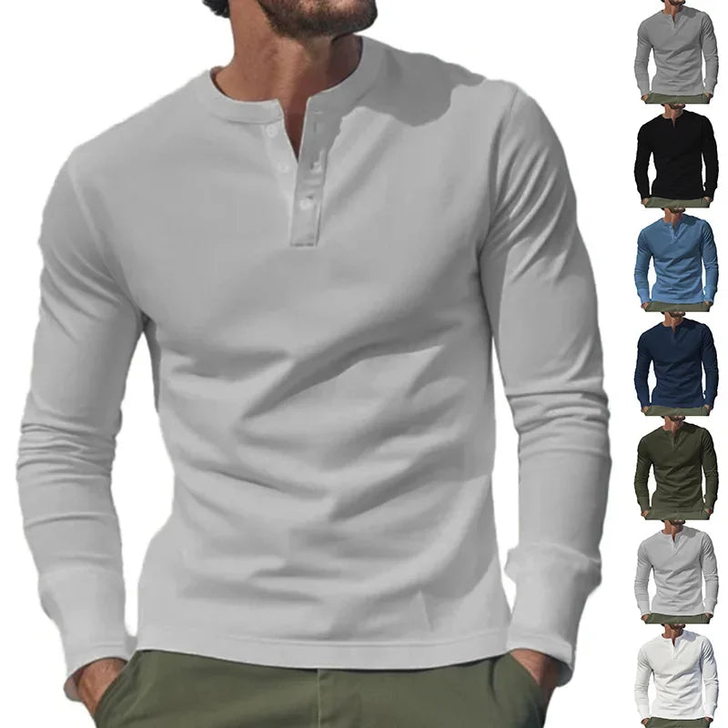 Cross-border Spring and Autumn Clothing European and American Men's T-Shirt Long-sleeved Men's Base Henry Shirt