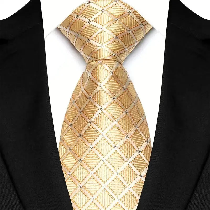 Luxury 8CM Mens Necktie Yellow Color Dot Stripes Solid Ties For Man Groom Jacquard Woven Neck Tie For Business Wedding Party
