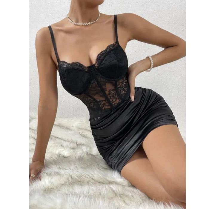 Sleeveless Dress for Woman New Summer 2024 Sexy Lace Pleated Flower Patterned Hip Wrap Skirt Y2k Slim Fit Dresses for Female