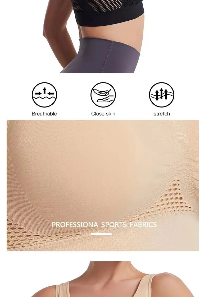 Women's Bra Push Up Seamless Bralette Woman Mesh Hollow Out Breathable Large Size Yoga Running Sports Bras Female Underwear Tops