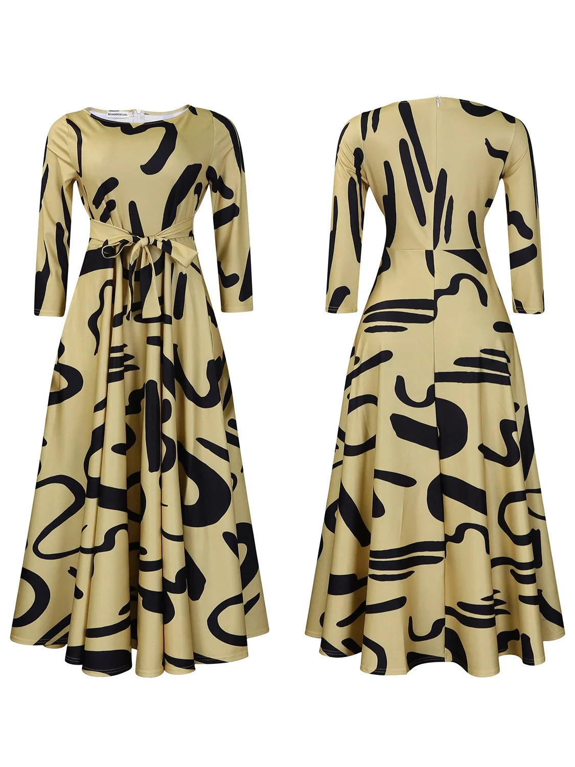 Women's 2024 Autumn New Style Fashionable Elegant Temperament Fashionable Printed Strap Waist Large Skirt Large Size Dress