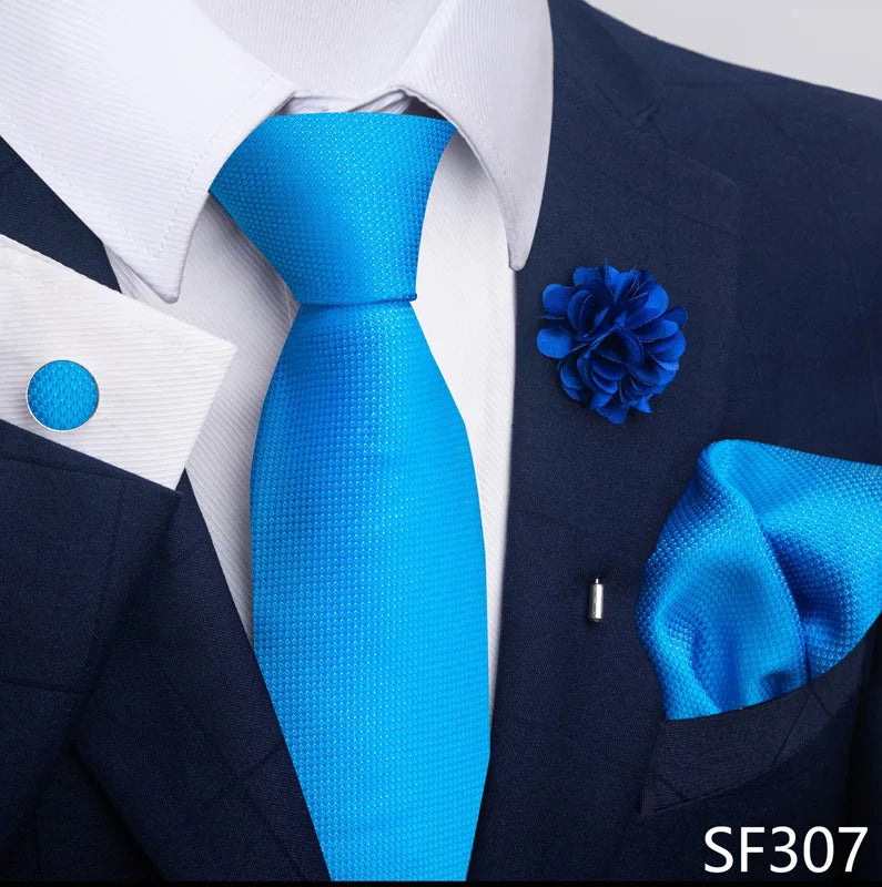 Luxury Mens Ties Floral Black Gold Ties Paisley NeckTie Pocket Square Cufflinks Brooch Set Men's Wedding Party Tie