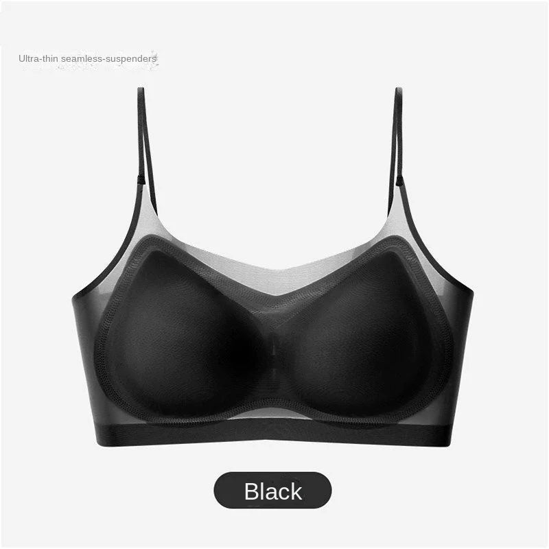 Ultra-thin breathable ice silk bra Women's underwear seamless halter vest U-shaped back pull together