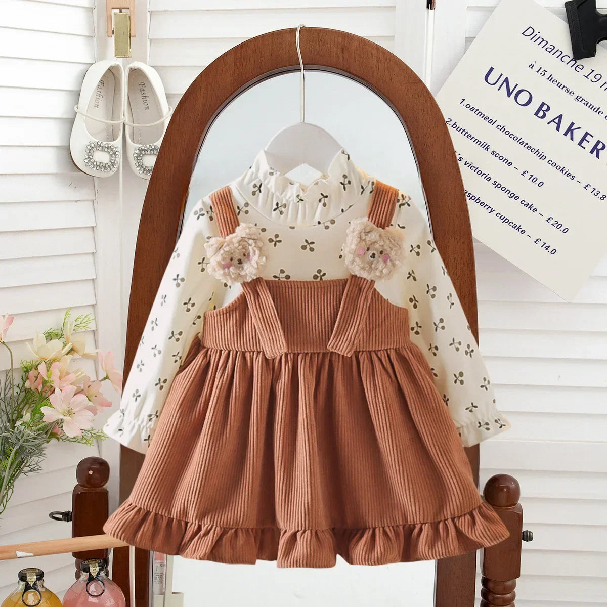 Baby Girl Dresses Spring and Autumn Floral Bear Girl Dresses Cute Long Sleeve Girls Dresses Baby Clothes Girl 