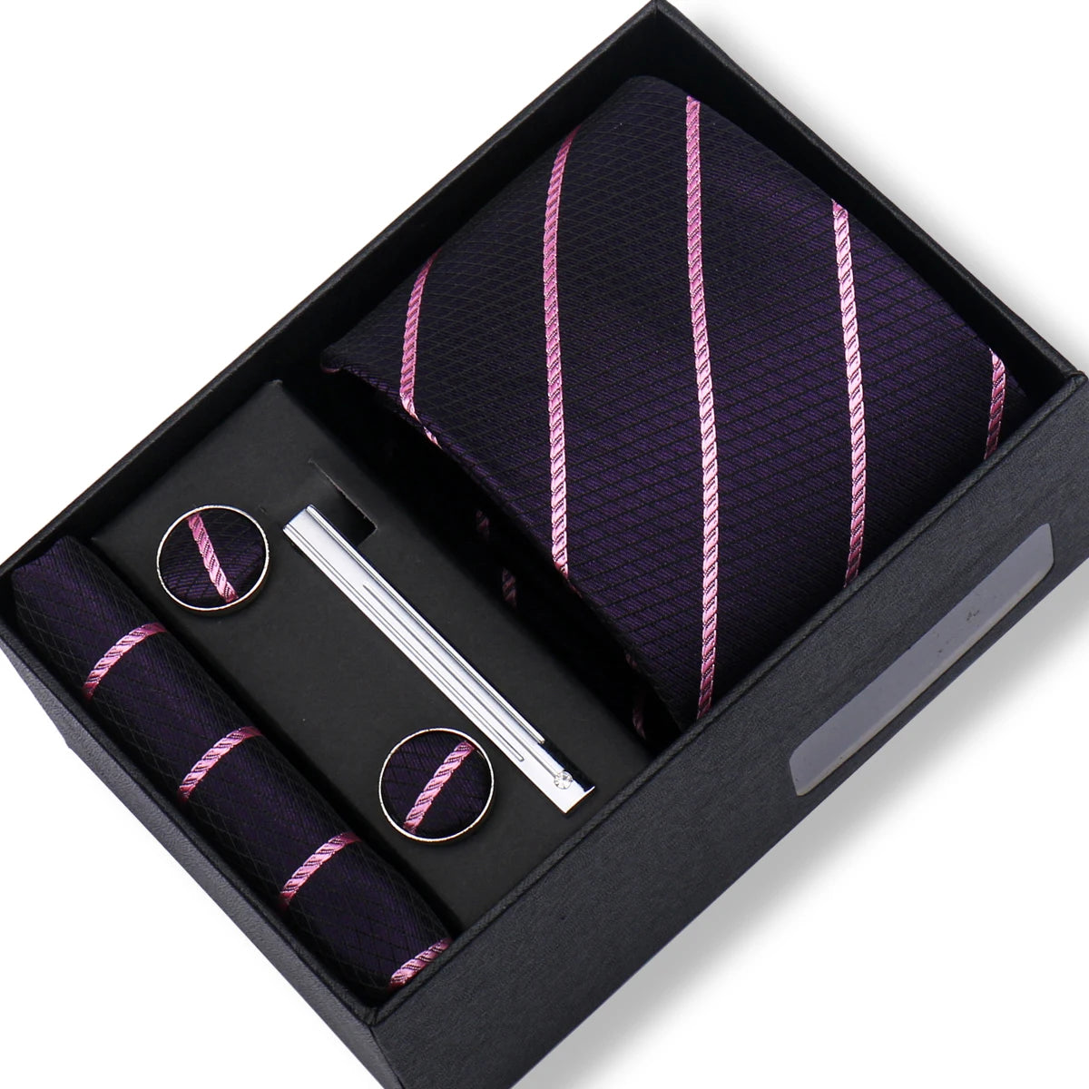 Ties Gift Box Brand Design Top Quality Jacquard Necktie Hanky Cufflink Set Tie Clip For Men Gravatas Business Wedding