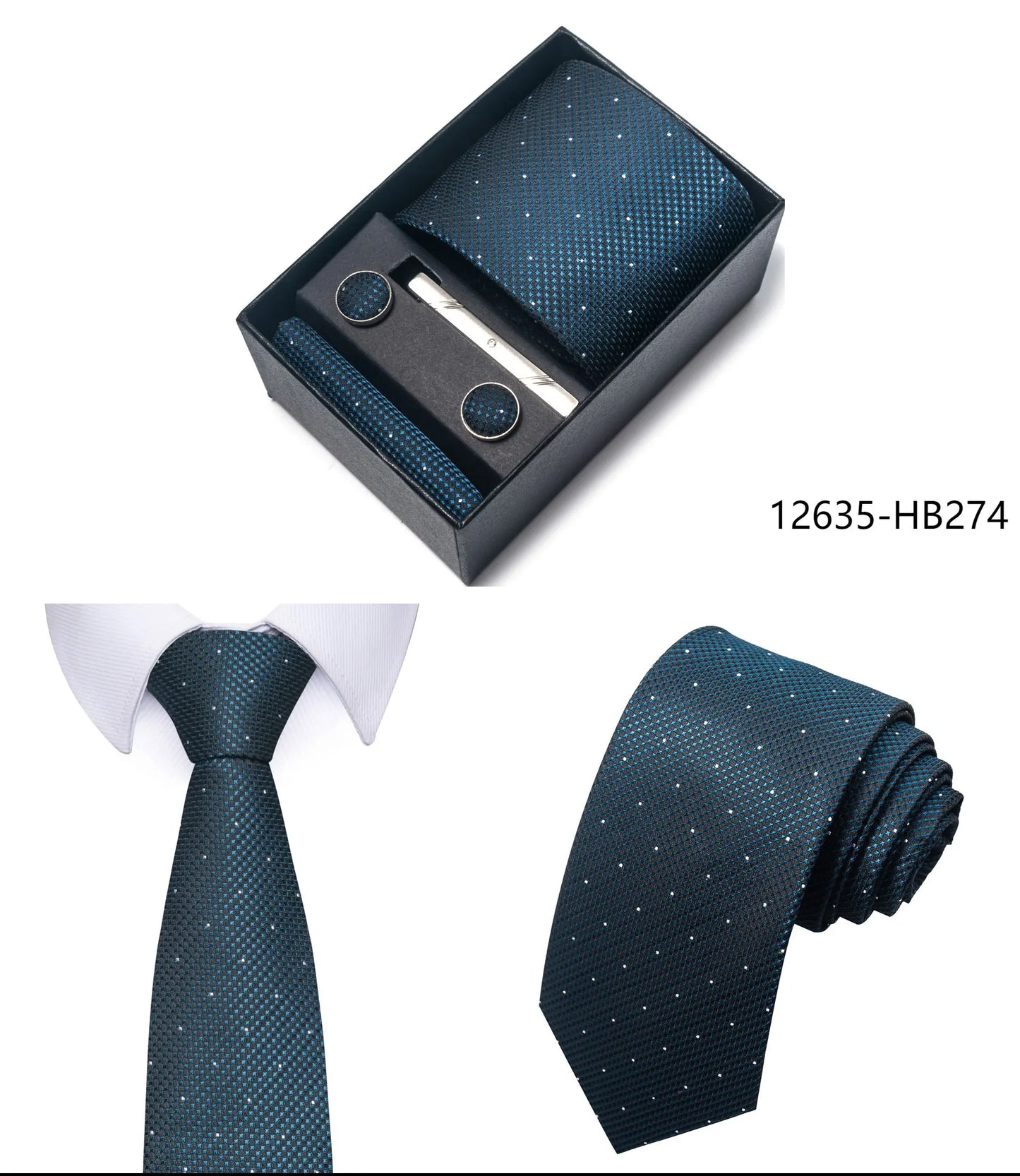 Luxury Brand 8 cm Tie Handkerchief Cufflink Clip Set For Men Wedding Gravata Suit Accessories Holiday Gift Box