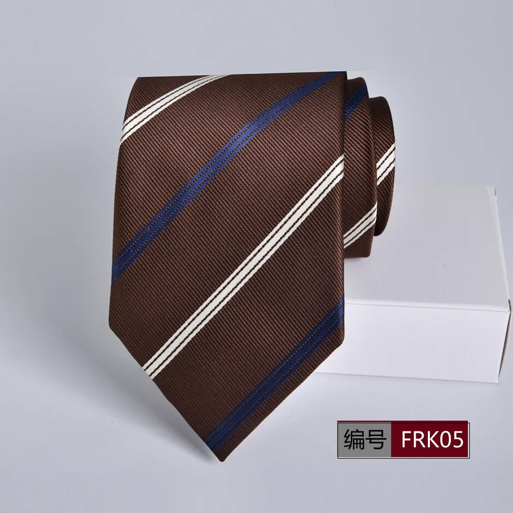 Brown Tie For Men Classic Style 8CM Tie Striped Jacquard Ties Wine Red Wedding Gravatas Formal Business Neckties Gifts For Men
