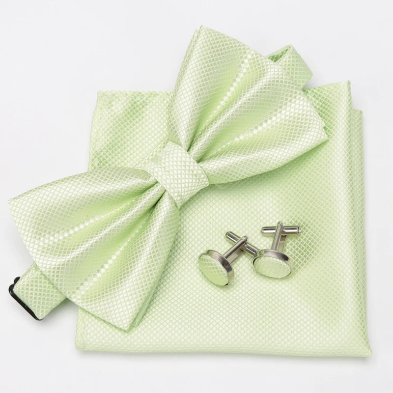 Multicolor Bowtie Pocket Square Cufflinks Sets Classic Solid Color Bowtie Wedding Party Formal Gift Plaids Adjust Neck Bow Tie