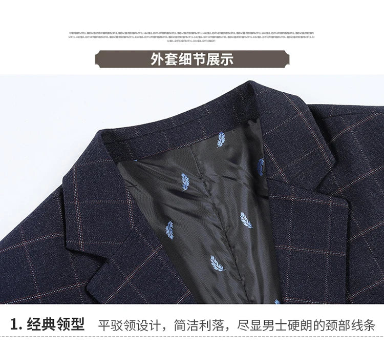 2024 New Spring and Autumn Coat Middle-aged Slim Fashion Handsome All Matching Plaid Suit Men Casual Polyester Blazer Mujer