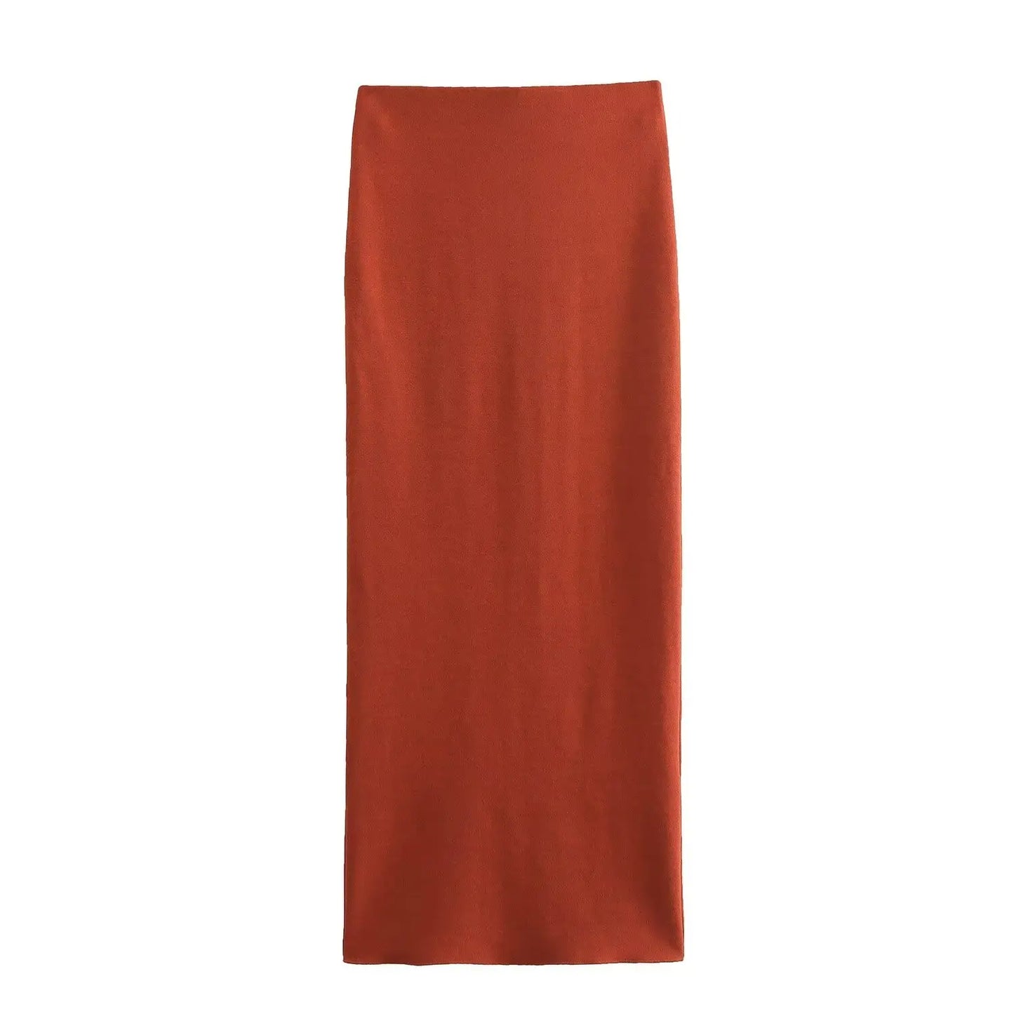 TRAFZA Women 2 Piece Set Solid O-Neck Sleeveless Single Breasted Knitted Vest Top+Elastic Waist Slit Hem Design Slim Midi Skirt