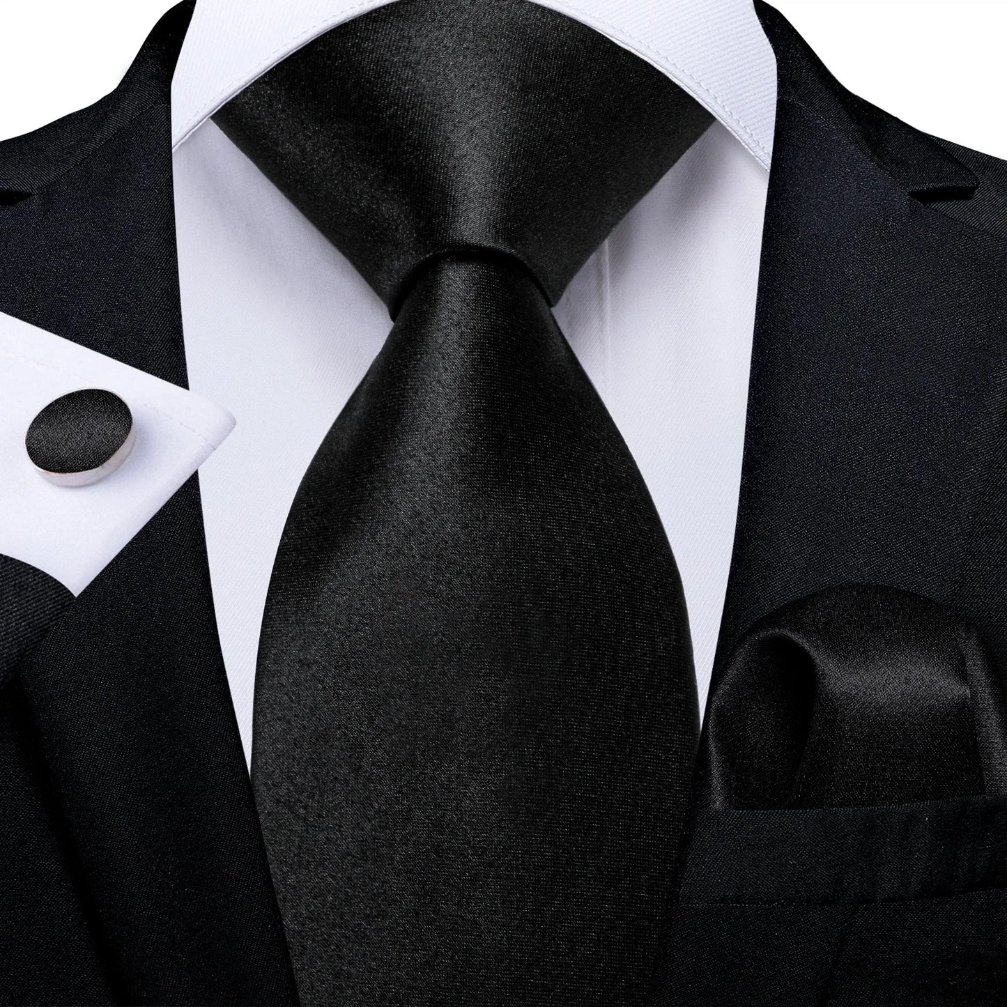 Men's Black Ties Handkerchief Cufflinks Business Formal Floral Striped Solid 8cm Necktie Gift for Husband Wedding Accessories
