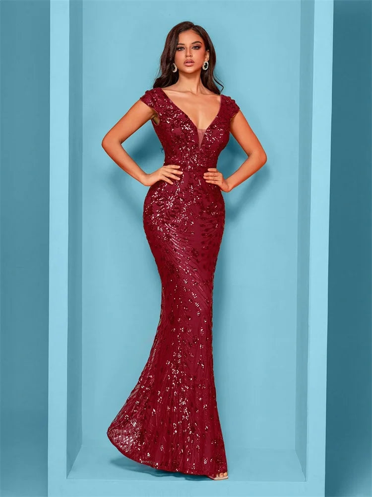 Lucyinlove Elegant Champagne Evening Dress For Women Long 2025 Luxury Mermaid Formal Sequins Prom Wedding Party Cocktail Dresses