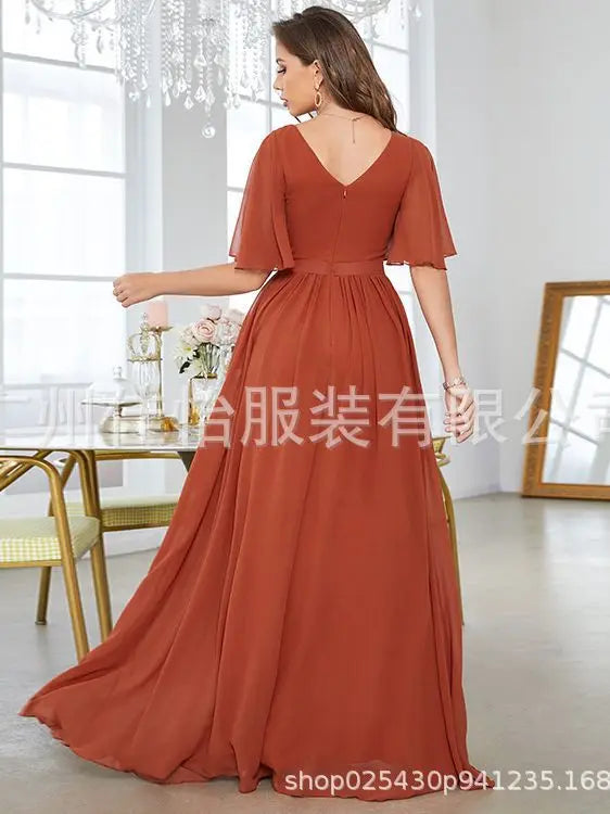 Womens Dresses New Mid Sleeved Casual Elegant Summer V-neck Sweetheart Evening Dress for Women