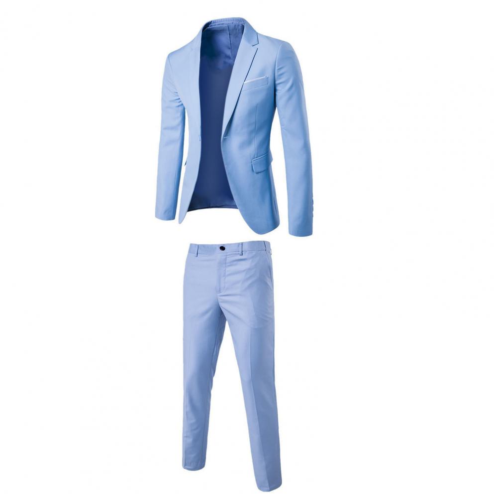 Formal Suit 2 Pieces Blazer Pants Korean Style Solid Color Single-breasted Spring Autumn Buttons Formal Suit Wedding Groom Suit